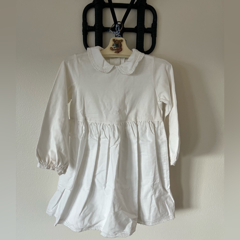 Vintage 90's Baby Gap White Cotton Long Sleeve Dress Peter Pan Collar with Lace